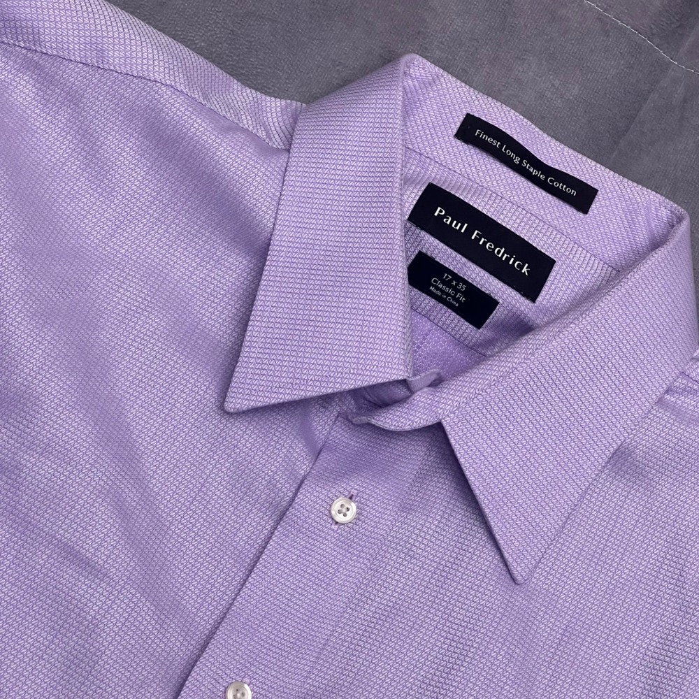 Paul Fredrick Dress Shirt Mens 17 x 35 Purple Excellent Classic Fit Cotton